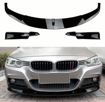 Накладка переднього бампера BMW 3 series F30 F31 2012 2018 M Performance юбка дифузор ABS пластик чорний глянець (A-7)