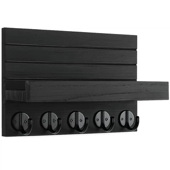 Деревянный ключник с полкой и 5 крючками KeyShelf, черный