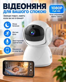 Видеоняня радионяня WiFi камера 1080P с датчиком движения поворотная IP камера видеонаблюдения с ночным видением двусторонней связью микрофоном динамиком подключением к телефону автоматическим отслеживанием движения видео няня для детей (WX-12)