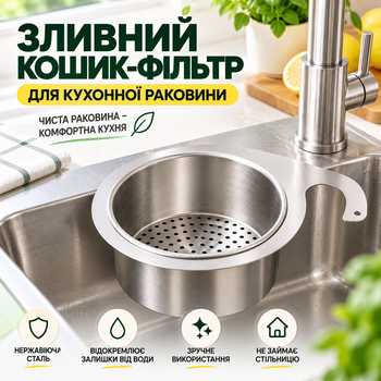 Зливний кошик-фільтр для кухонної раковини з нержавіючої сталі для збору харчових відходів, 25,5×10×6 см