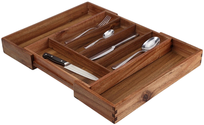 Wkład na sztućce do szuflady Excellent Houseware rozsuwany drewniany Brązowy 28-45 x 34 cm (8721037327640)