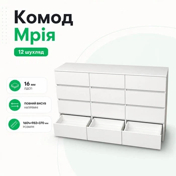 Комод на дванадцять шухляд "Мрія" "Білий"