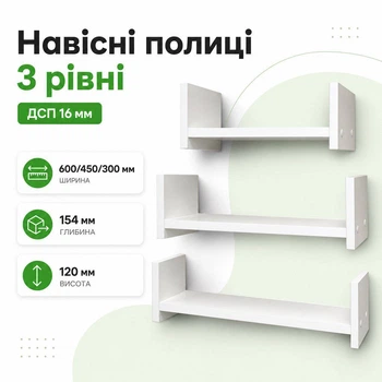 "Комплект 3-х навесных полочек" "Белый"