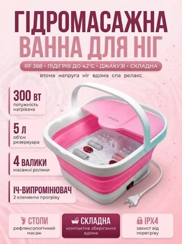 Ванночка для ног гидромассажная складная Multifunction Footbath RF 368 с подогревом, роликами и эффектом джакузы Розовый