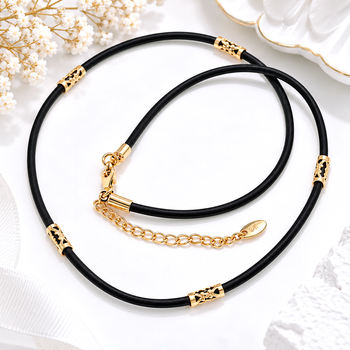 Шнурок каучуковий Xuping Jewelry 2мм 45см+подовжувач медичне золото позолота 18К ц869