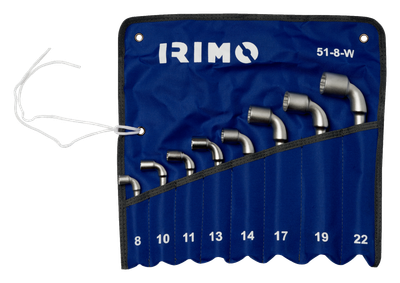 Набор ключей торцевых двусторонних изогнутых IRIMO 6/12-гранных 8–22 мм 8 шт в чехле (51-8-W)