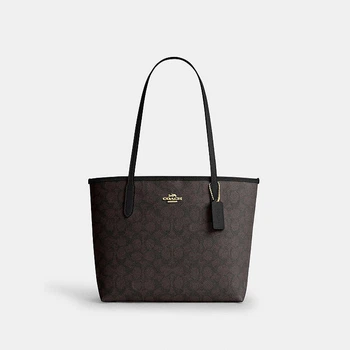 Сумка Coach Medium City Tote Bag in Signature Canvas коричнева середнього розміру