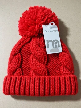 Дитяча в’язана шапка Mothercare червона з помпоном, 3–6 місяців (2064)