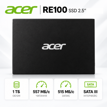 Накопитель SSD Acer RE100 1 ТБ SATA III 2.5" TLC для ноутбука и ПК (BL.9BWWA.109)