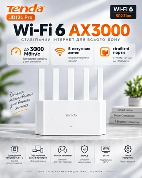 Wi-Fi роутер Tenda JD12L Pro AX3000 Wi-Fi 6 Gigabit, Mesh маршрутизатор