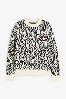 Джемпер бавовняний в'язаний для чоловіка H&M Keith Haring 1136201-001 M чорно-білий