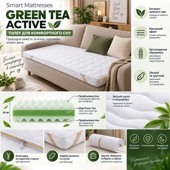Тонкий матрац-топер Smart Mattrasses Green Tea Active 160x190 см