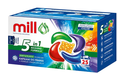 Kapsułki do prania Mill Pro do tkanin kolorowych z perełkami zmiękczającymi 25 szt (5902643007055)