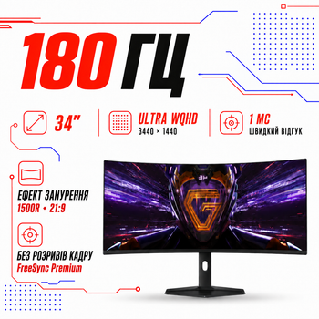 Монитор 34″ UltraWQHD Xiaomi Redmi G34WQ 2026 – 180 Гц, VA, HDR 400, изогнутый, черный