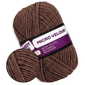 Candy-yarn Micro Velour, коричневий №32, мікровелюр 38 г/100 м, плюшева пряжа для в’язання іграшок, амігурумі, пледів, велюрова м’яка пряжа