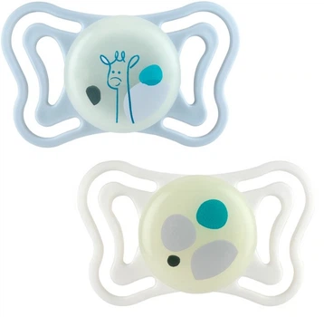 Пустышка Chicco PhysioForma Light силиконовая 2-6 мес с футляром люминесцентная 2 шт (8058664186013)