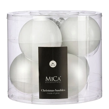 Елочные стеклянные шарики Mica Decorations белые 8 см 6 шт