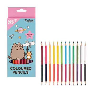 Олівці кольорові Yes 12 штук 24 кольори Pusheen Cheek, 290745