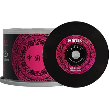 RITEk Тайваньские китайские виниловые музыкальные диски CD-R красного и черного цвета, скорость 52x, 700 МБ, чистые диски/CD/перезаписываемые диски, оптовая упаковка 50 штук.