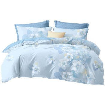 Комплект постельного белья Boyang Home Textile, 4 предмета: пододеяльник из чистого хлопка, юбка для кровати, стеганое покрывало из 100% хлопка для кровати 1,8 м, цвет Qinghe Yue Blue.