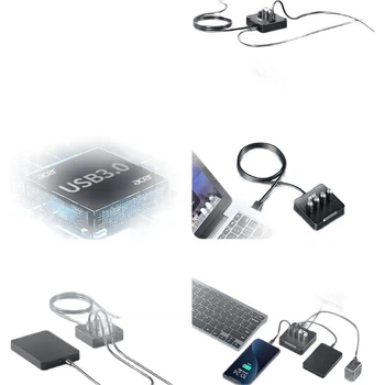 Концентратор Acer USB 3.0, 4-портова розширювальна док-станція, розгалужувач-концентратор, конвертер-подовжувач, один порт з портом живлення, для ноутбуків і настільних комп'ютерів, розширення на кілька портів, 1,5 метра