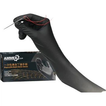 Одноразовые нитриловые перчатки AMMEX, 100 штук, средний размер, утолщенные, прочные, защитные для лаборатории и кухни, черные.