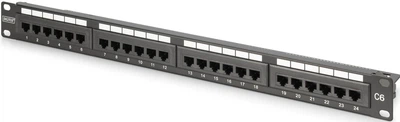 Патч-панель CAT 6 DIGITUS 24 порта 19" 1U оцинкованная сталь