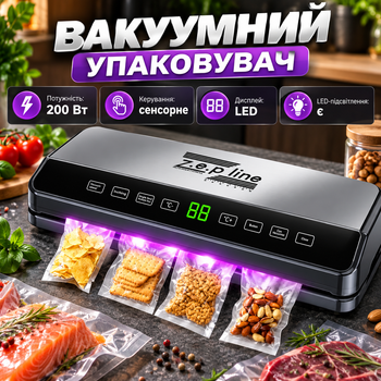 Вакуумный упаковщик Zepline ZP-00359 200 Вт с LED-дисплеем сенсорным управлением для сухих влажных продуктов контейнеров пакетов sous-vide