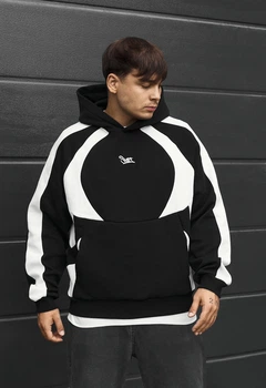 Мужской худи стаф черно-белое оверсайз на флисе с логотипом Staff black & white logo oversize fleece XS (405123)