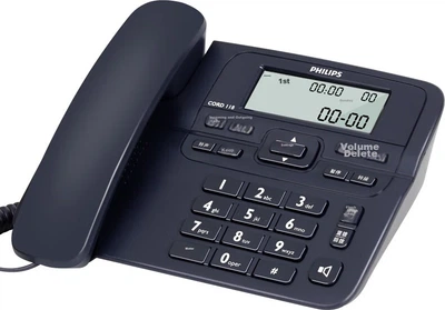 Проводной телефон PHILIPS CORD118 с определителем номера, громкой связью и двумя интерфейсами, без батареек, для офиса и дома, темно-синий