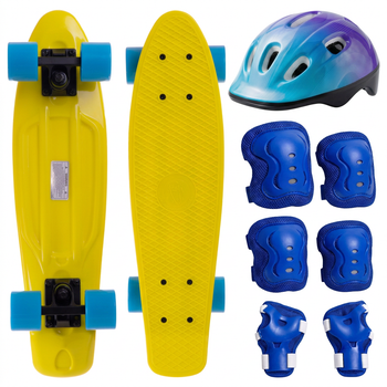 Пеніборд скейтборд дитячий жовтий 3в1 із захистом і шоломом Fishskateboards 8603 Yellow-Blue