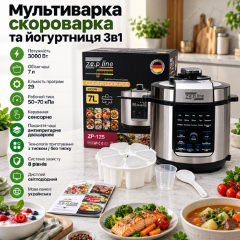 Мультиварка-скороварка-йогуртница Zepline 3000 Вт 7 л 29 программ сенсорная мультиварка 3в1 с антипригарной чашей Электрическая мультиварка Пароварка Скороварка
