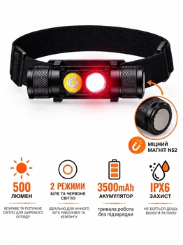 Ліхтар налобний H25LR Pro 3500mah налобний ліхтар з червоним світлом ліхтар акумуляторний налобный фонарь