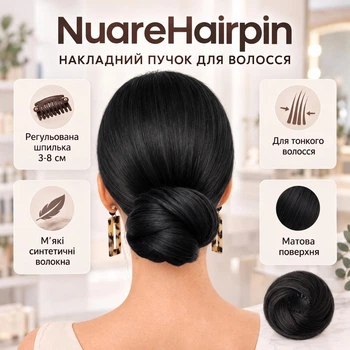 Накладной пучок на заколке для волос NuareHairpin, черный