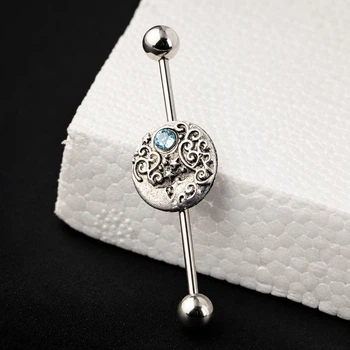 Серьга штанга для индастриал Asteel с камнем