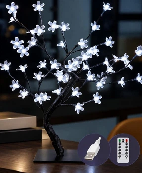 Светодиодное дерево «Цветы» 30 см, 24 LED, USB, пульт ДУ, белый, IP40, 1893-03u
