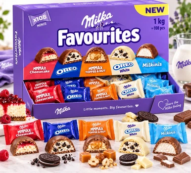 Набір Цукерки шоколадні Асорті Milka Minis Favourites Мілка Фаворітес Oreo Cheesecake Toffee Milkinis 5 смаків Бокс 108шт 1кг