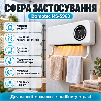 Настенный обогреватель DOMOTEC MS-5963 2000 Вт, электрический, с терморегулятором и LED-дисплеем, с защитой от перегрева