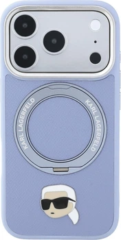 Etui na smartfon Apple iPhone 18 Pro/17 Pro Karl Lagerfeld Ring Stand 360 Karl Head Pin MagSafe Light Blue (KLHMP18LPSRSKLHB)