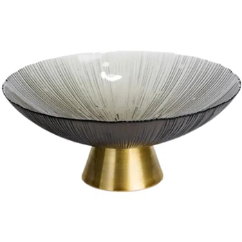 Фруктовница стеклянная "Gold & Grey" 24 см на золотой ножке Yiwu HP-34-118
