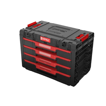 Ящик для зберігання інструментів 542х335х369 мм Qbrick PRIME Drawer 4 Toolbox Basic модульний, пластиковий, чорний з червоним