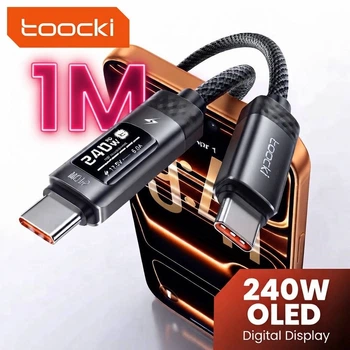 Кабель 1м 240W Toocki Type-C-Type-C PD LED дисплей Быстрая зарядка индикатор Macbook Apple iPhone Samsung