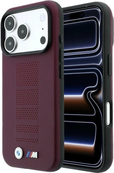 Etui na smartfon BMW M Blue Perfo Metal Logo MagSafe do Apple iPhone 18 Pro / Apple iPhone 17 Pro Burgundowe (3666339668082)