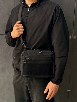 Мужская сумка барсетка мессенджер (планшетка) Slim Patch Black, черная через плечо кондура 1000D для патчей