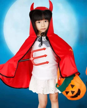Костюм Чорта детский накидка с рожками, трезуб и корзина на Хэллоуин, Halloween