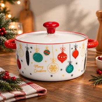 Супница с крышкой 800 мл Merry Christmas бульонница фарфоровая кастрюля подачи супа для сервировки стола