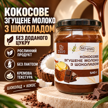 Кокосовое сгущенное молоко с шоколадом без сахара 540 г растительная кокосовая сгущенка с какао на мальтитоле без лактозы глютена сои консервантов ароматизаторов густой кремовый десерт для тортов выпечки кремов блинов вафель