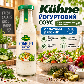 Соус йогуртовый Kühne 250 мл дрессинг сливочный с травами шнит луком петрушкой укропом пряный готовая заправка для салатов овощей рыбы мяса закусок снеков