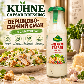 Салатный соус Kühne 250 мл сырный соус Цезарь с твердым сыром чесноком и травами кремовый дрессинг для салата овощей курицы сэндвичей бургеров роллов без красителей консервантов