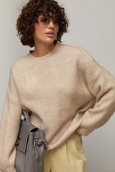Подовжений в'язаний джемпер oversize колір бежевий розмір ONE SIZE FL_003576